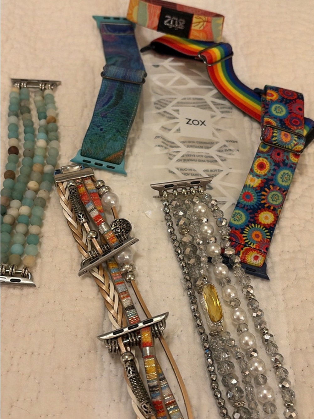 ZOX Multicolor Beaded and Fabric Watch Bands for Women